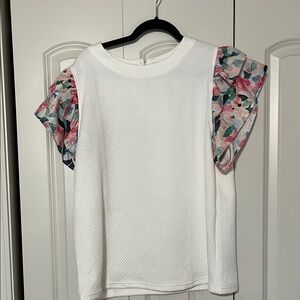 Floral Sleeve White Top